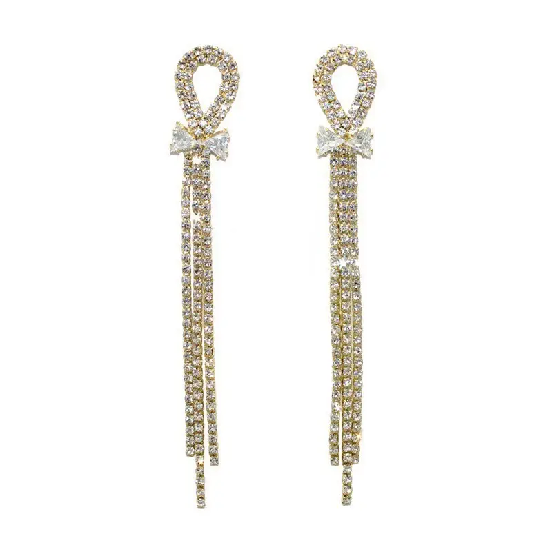 Long Diamond Encrusted Tassel Bow Earrings for Women - Image 28