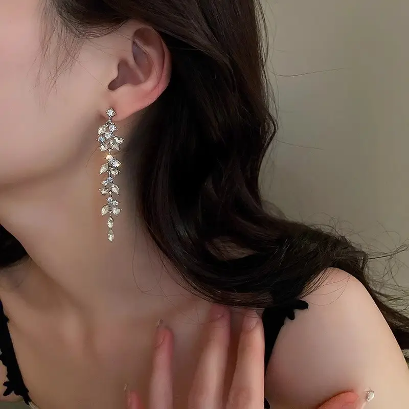 Long Diamond Encrusted Tassel Bow Earrings for Women — feature 15