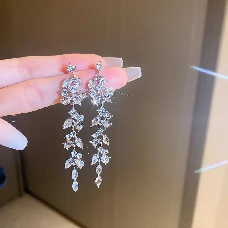 Long Diamond Encrusted Tassel Bow Earrings for Women — feature 16