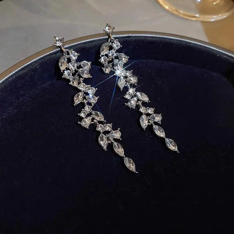 Long Diamond Encrusted Tassel Bow Earrings for Women — feature 17
