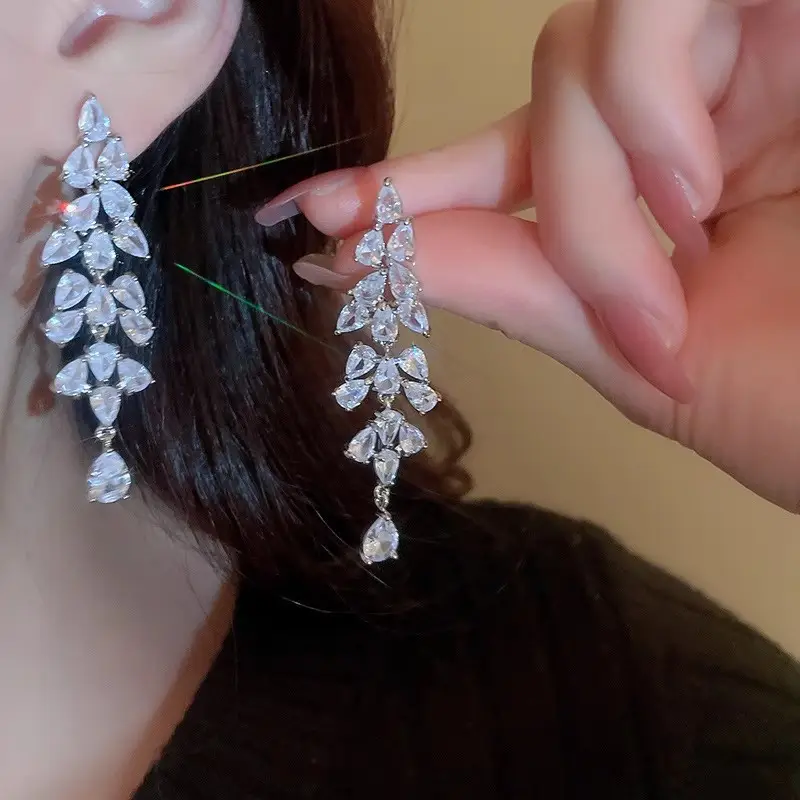 Long Diamond Encrusted Tassel Bow Earrings for Women — feature 18