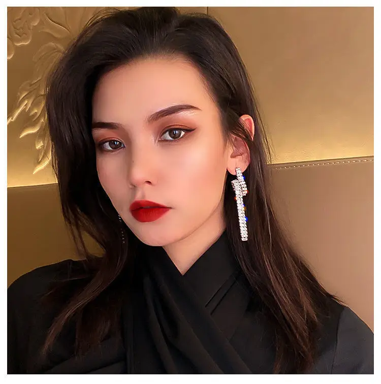 Long Diamond Encrusted Tassel Bow Earrings for Women — feature 2