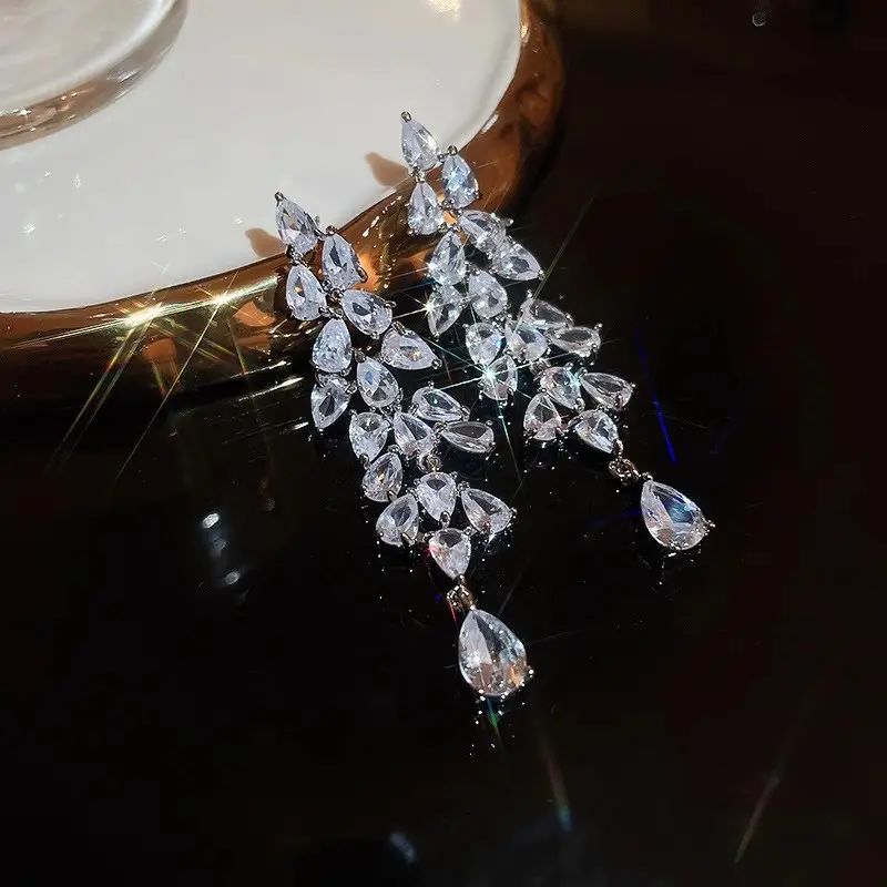 Long Diamond Encrusted Tassel Bow Earrings for Women — feature 20