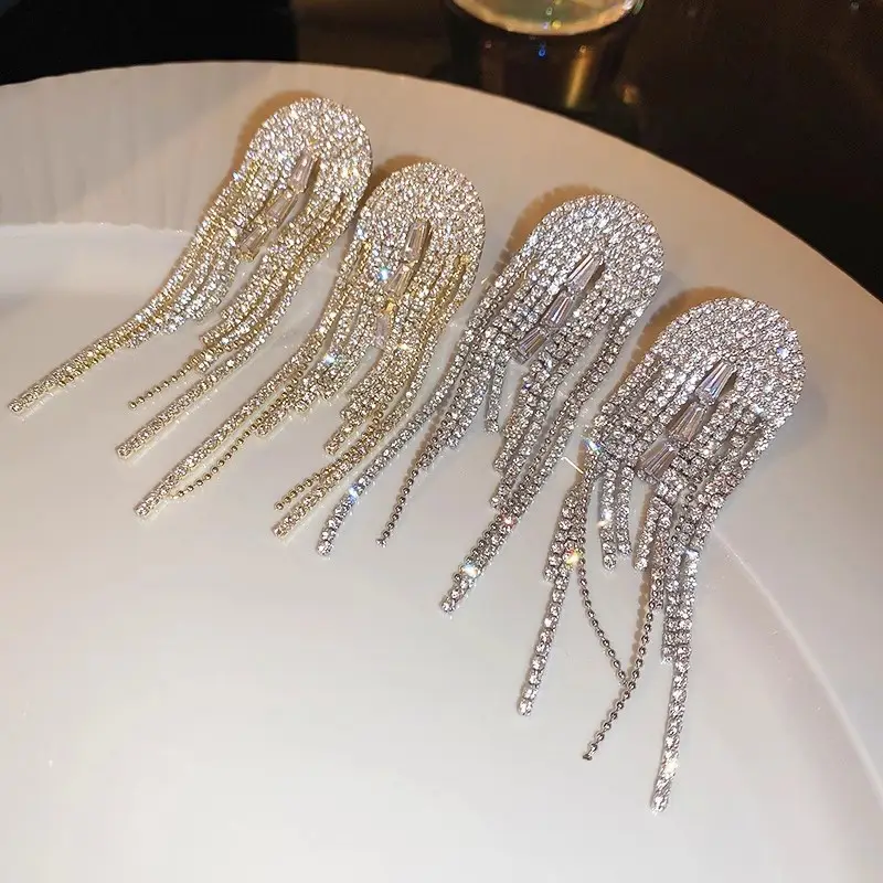 Long Diamond Encrusted Tassel Bow Earrings for Women — feature 24