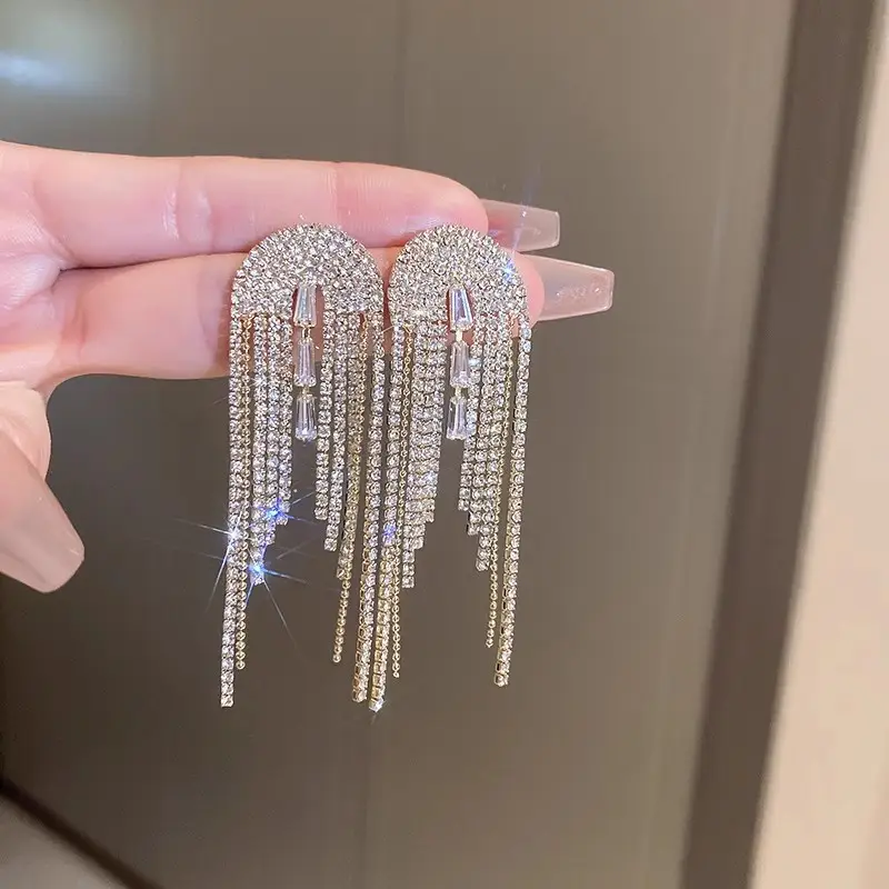 Long Diamond Encrusted Tassel Bow Earrings for Women — feature 26