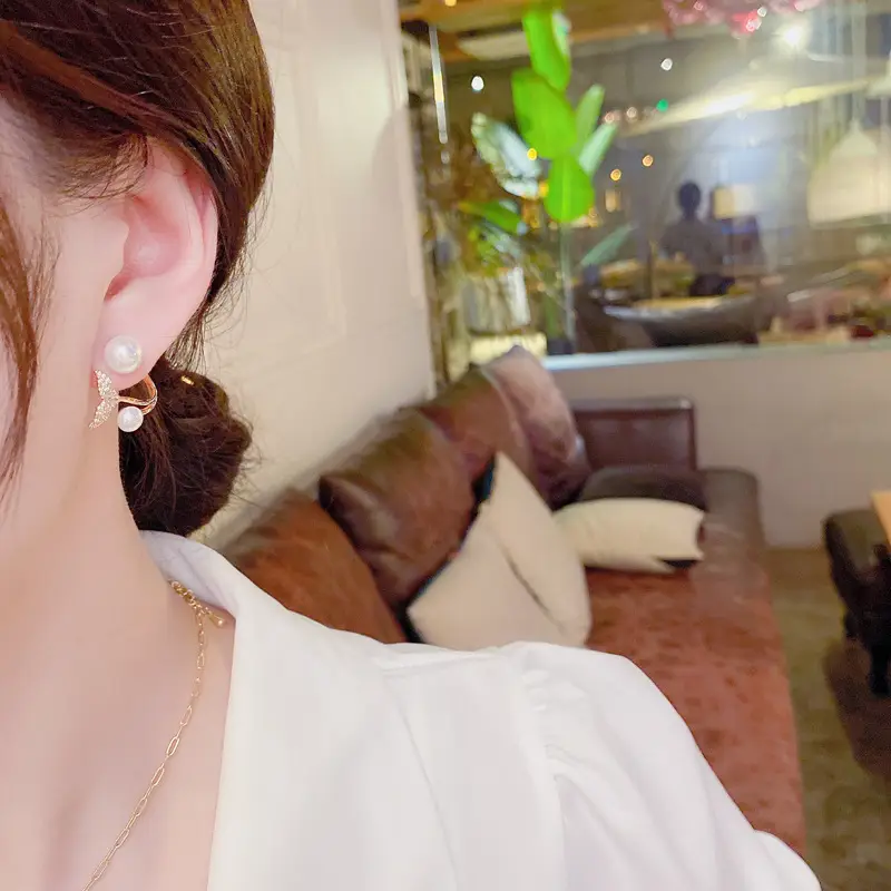 Long Diamond Encrusted Tassel Bow Earrings for Women — feature 32