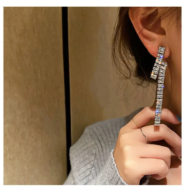 Long Diamond Encrusted Tassel Bow Earrings for Women — feature 4