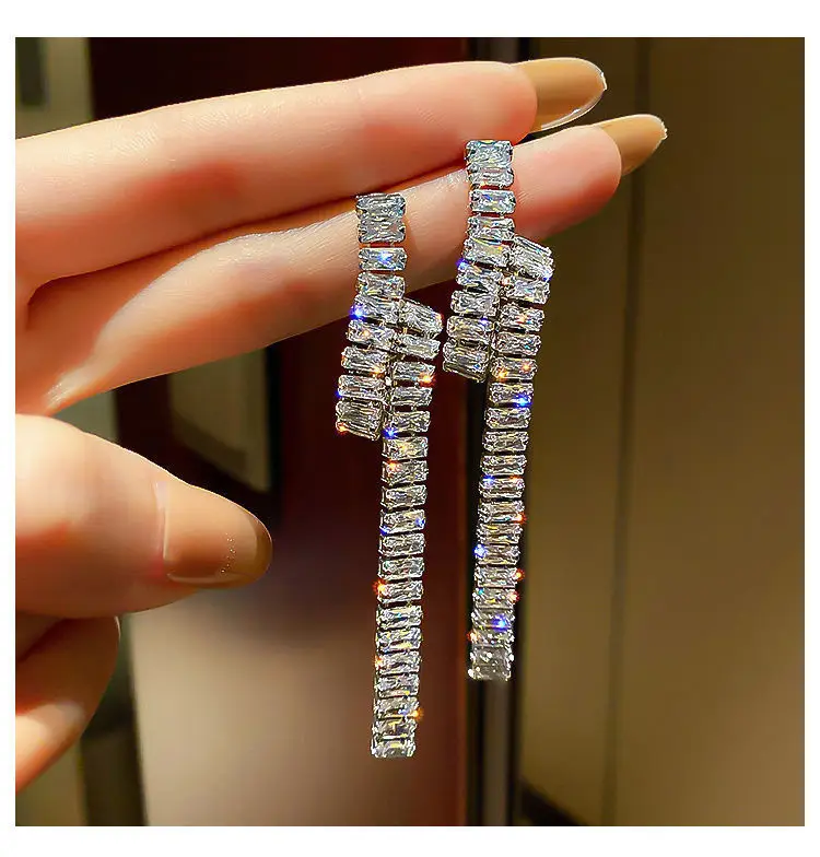 Long Diamond Encrusted Tassel Bow Earrings for Women — feature 5