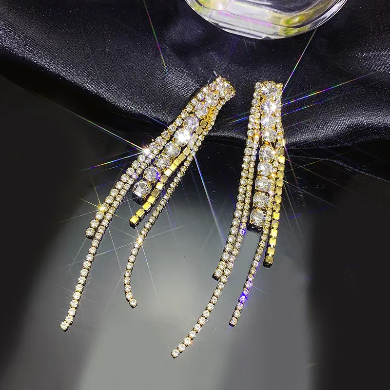 Long Diamond Encrusted Tassel Bow Earrings for Women - Image 18