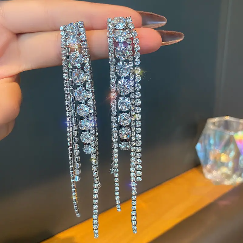 Long Diamond Encrusted Tassel Bow Earrings for Women - Image 19