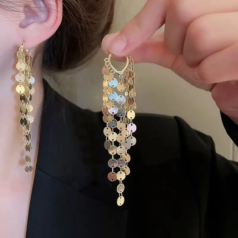 Long Diamond Encrusted Tassel Bow Earrings for Women - Image 4