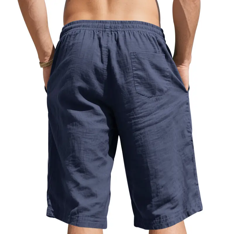 Men Linen Capri Pants Light Blue Summer Loose Fit — feature 14