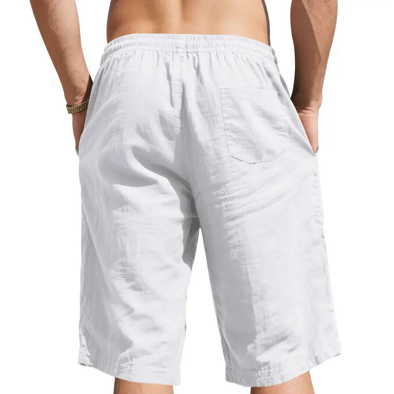 Men Linen Capri Pants Light Blue Summer Loose Fit — feature 23