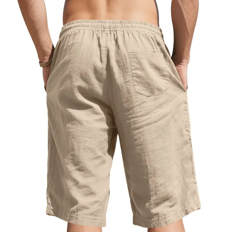 Men Linen Capri Pants Light Blue Summer Loose Fit — feature 5