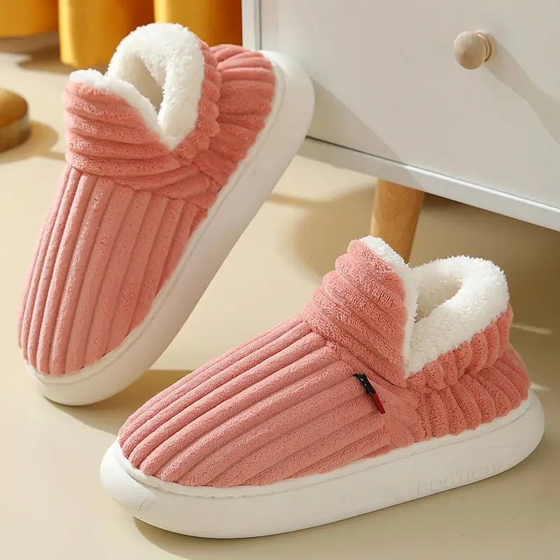 High-Heeled Cotton Slippers Export Cross-Border Velvet Home Non-Slip Confinement Shoes Indoor Warm Shoes Women's Cotton Shoes Men's Models