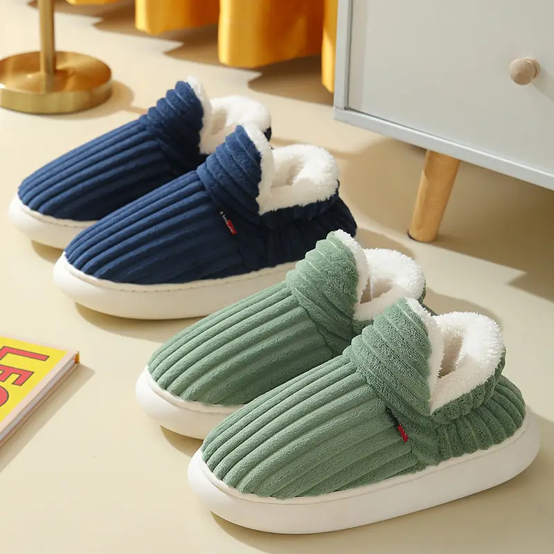 High-Heeled Cotton Slippers Export Cross-Border Velvet Home Non-Slip Confinement Shoes Indoor Warm Shoes Women's Cotton Shoes Men's Models