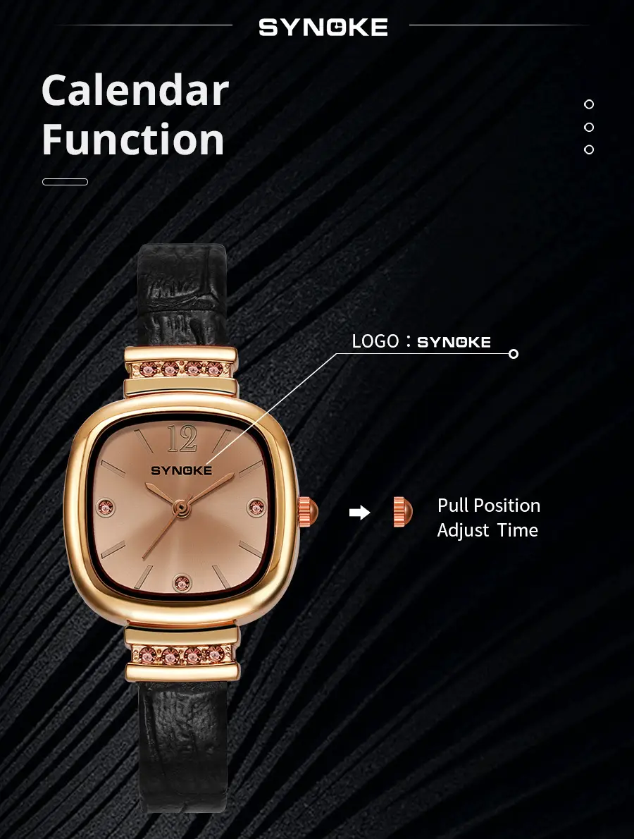 Synoke Women's Square Watch with Diamond Strap — feature 20