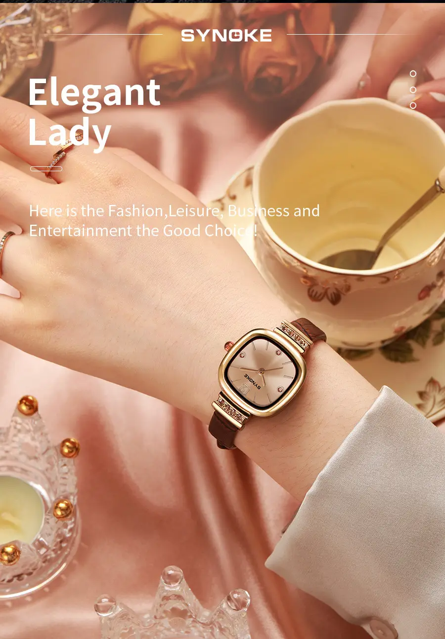 Synoke Women's Square Watch with Diamond Strap — feature 21