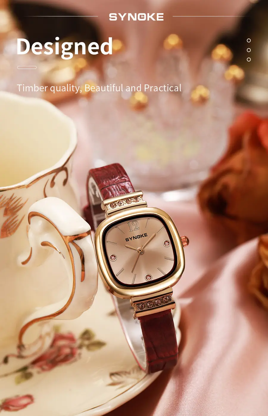 Synoke Women's Square Watch with Diamond Strap — feature 23