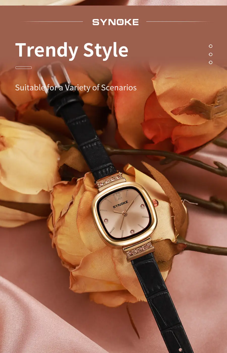 Synoke Women's Square Watch with Diamond Strap — feature 24