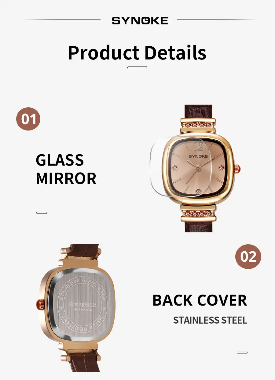Synoke Women's Square Watch with Diamond Strap — feature 26