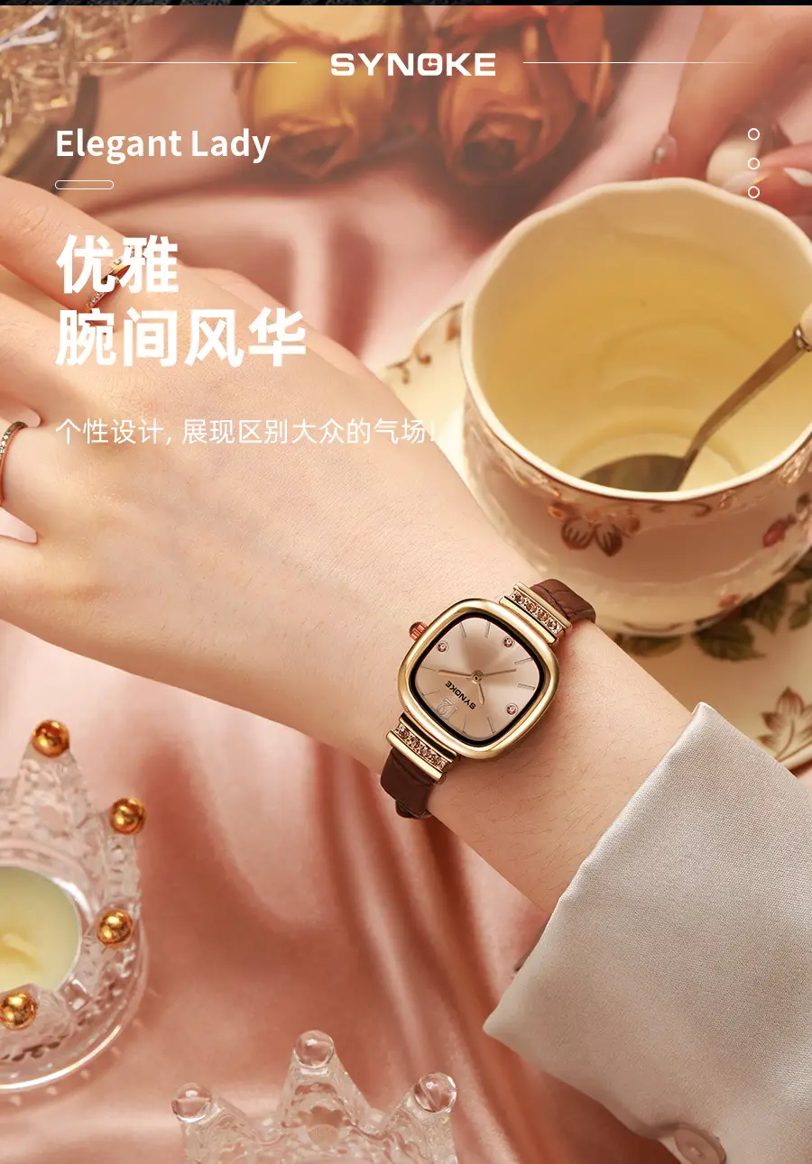 Synoke Women's Square Watch with Diamond Strap — feature 5
