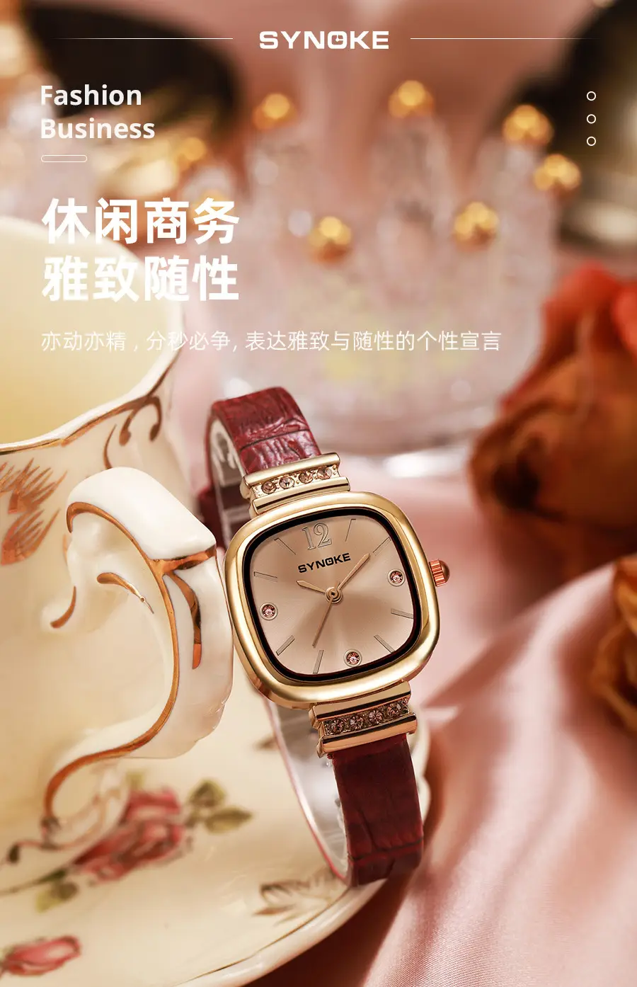 Synoke Women's Square Watch with Diamond Strap — feature 7