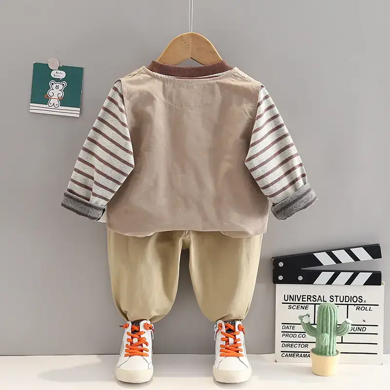 Boys' 3-Piece Western Suit Striped T-Shirt & Pants Set - Image 4