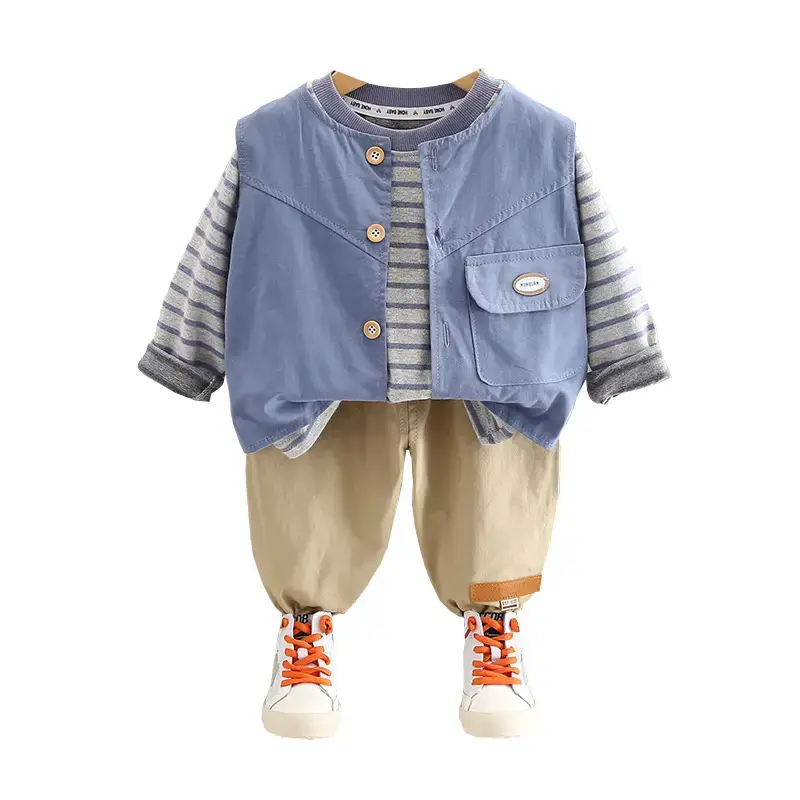 Boys' 3-Piece Western Suit Striped T-Shirt & Pants Set - Image 5