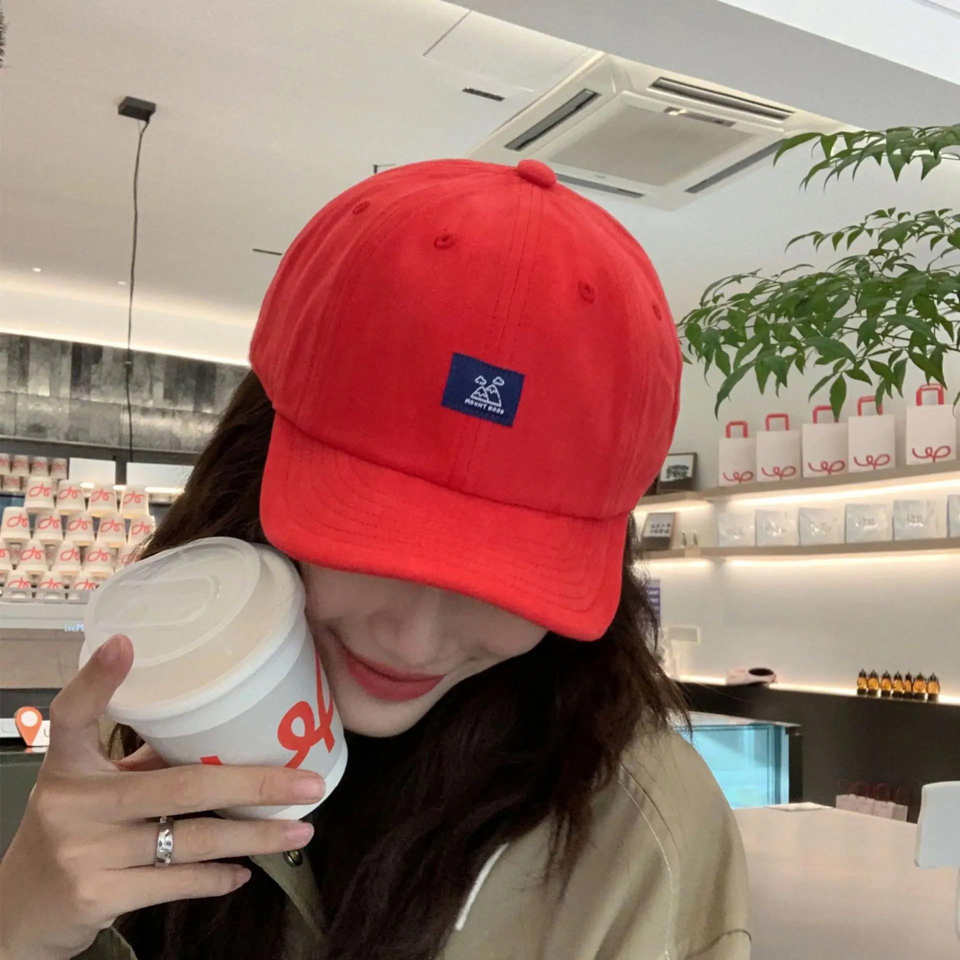 Red Vintage Baseball Cap for Men Women Patch Big Head Hat - Image 6