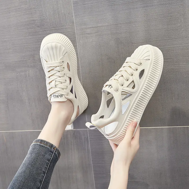 Women White Hollow Sandal Sports Shoes Low Heel 2023 - Image 4