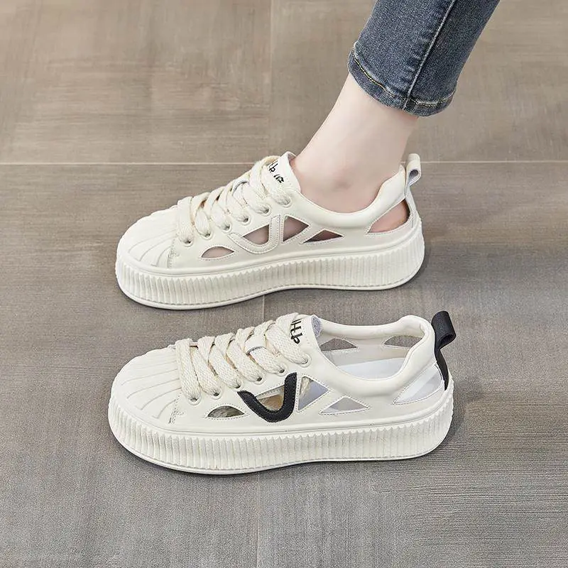 Women White Hollow Sandal Sports Shoes Low Heel 2023 - Image 6