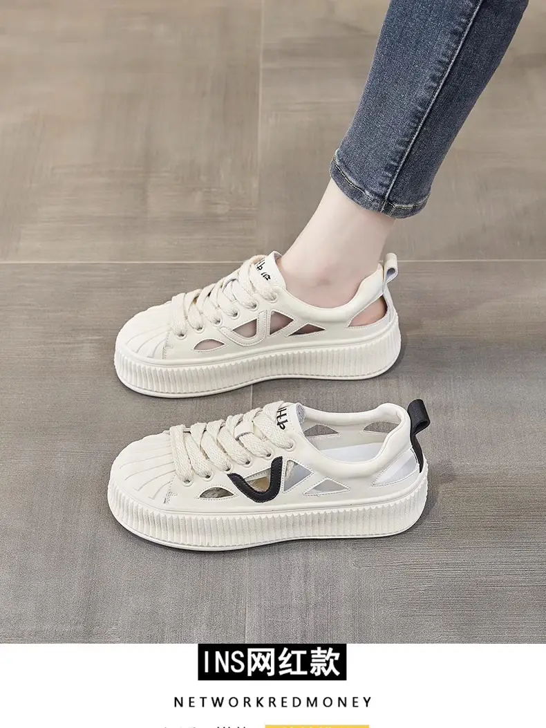 Women White Hollow Sandal Sports Shoes Low Heel 2023 — feature 1