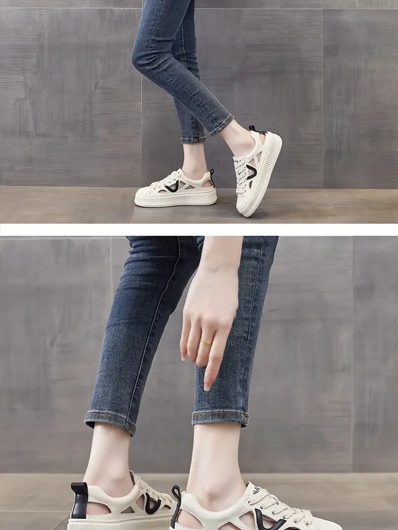 Women White Hollow Sandal Sports Shoes Low Heel 2023 — feature 11