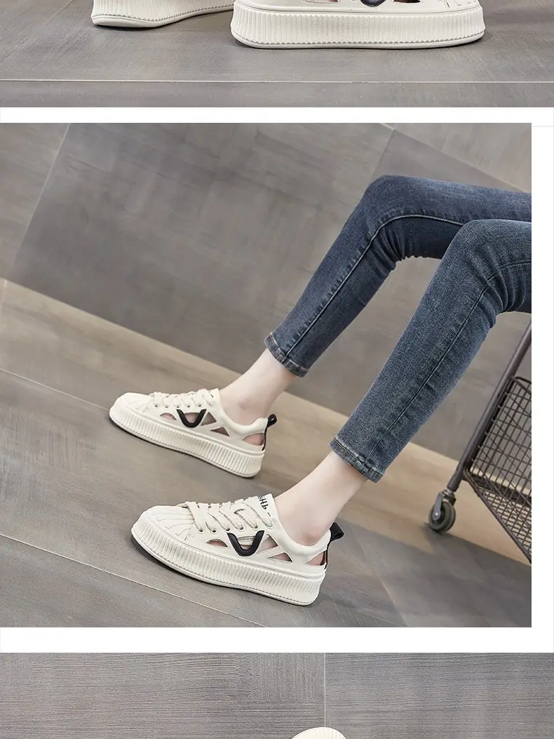 Women White Hollow Sandal Sports Shoes Low Heel 2023 — feature 12
