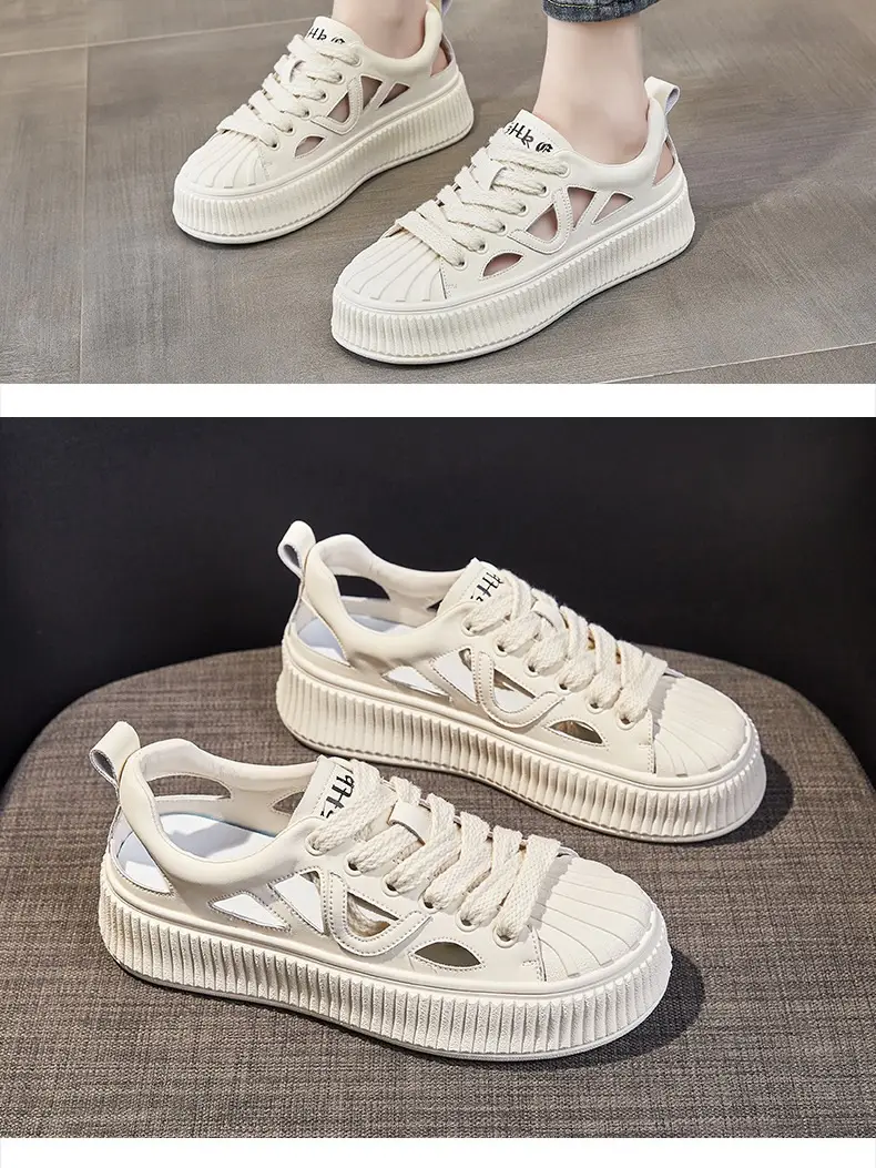 Women White Hollow Sandal Sports Shoes Low Heel 2023 — feature 15