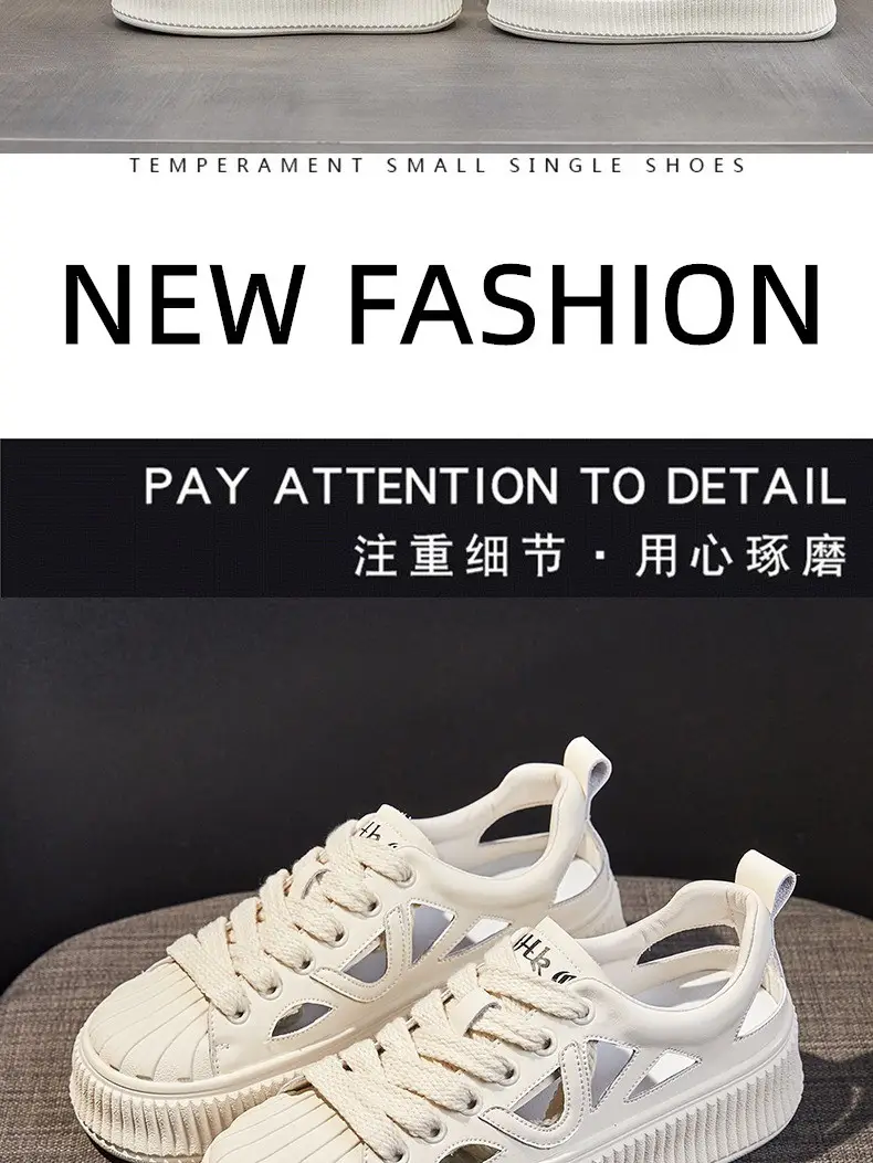 Women White Hollow Sandal Sports Shoes Low Heel 2023 — feature 3