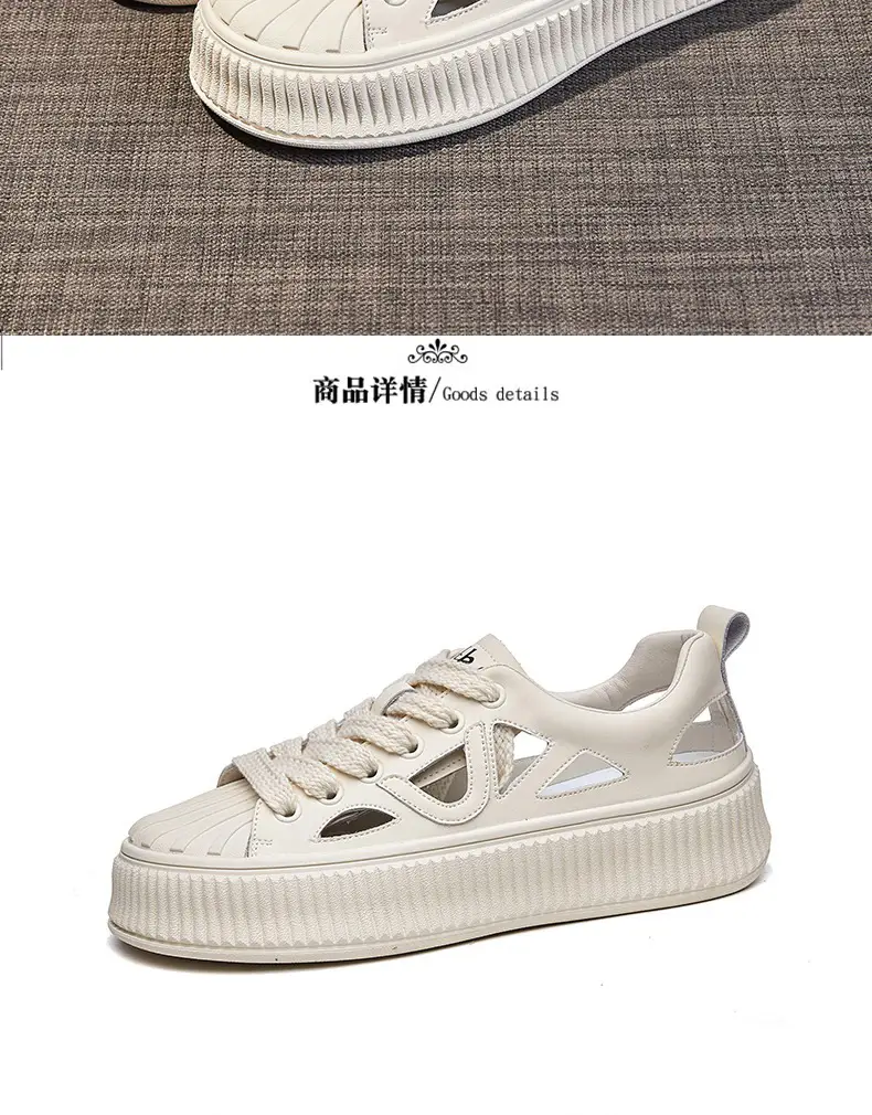 Women White Hollow Sandal Sports Shoes Low Heel 2023 — feature 4