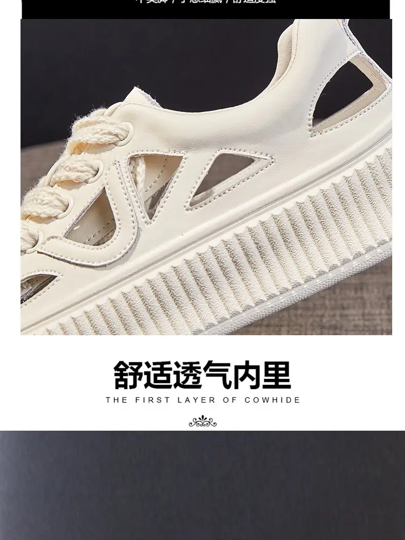 Women White Hollow Sandal Sports Shoes Low Heel 2023 — feature 5
