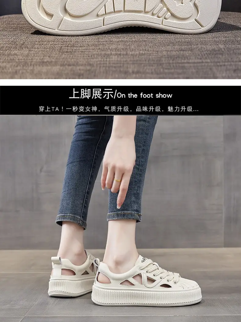 Women White Hollow Sandal Sports Shoes Low Heel 2023 — feature 7
