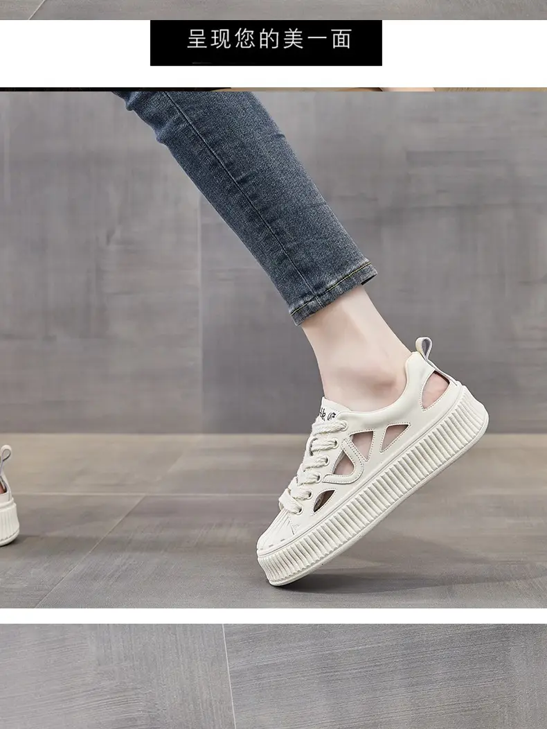 Women White Hollow Sandal Sports Shoes Low Heel 2023 — feature 8