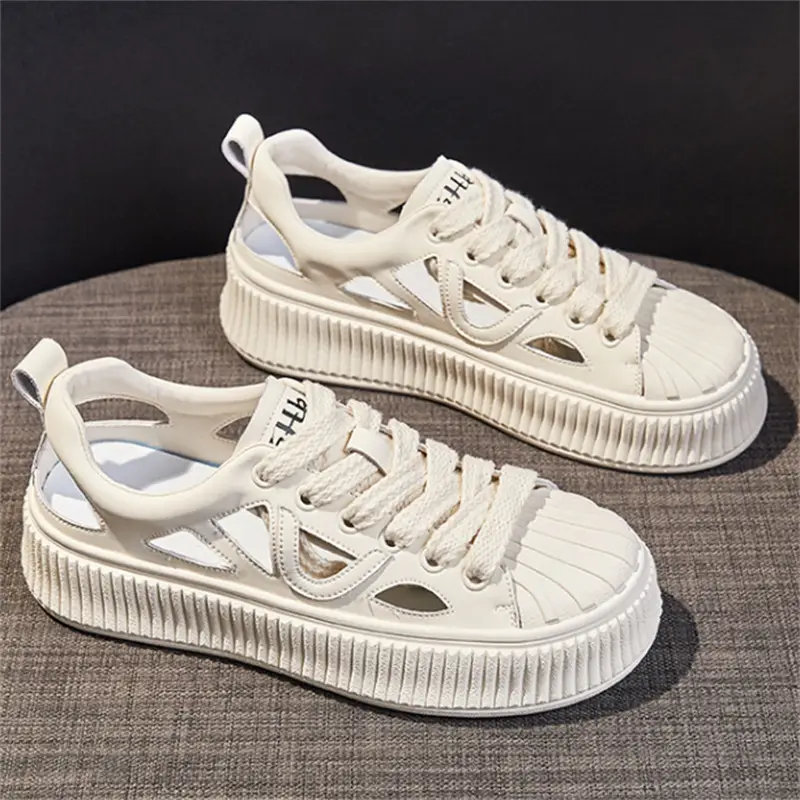 Women White Hollow Sandal Sports Shoes Low Heel 2023 - Image 2