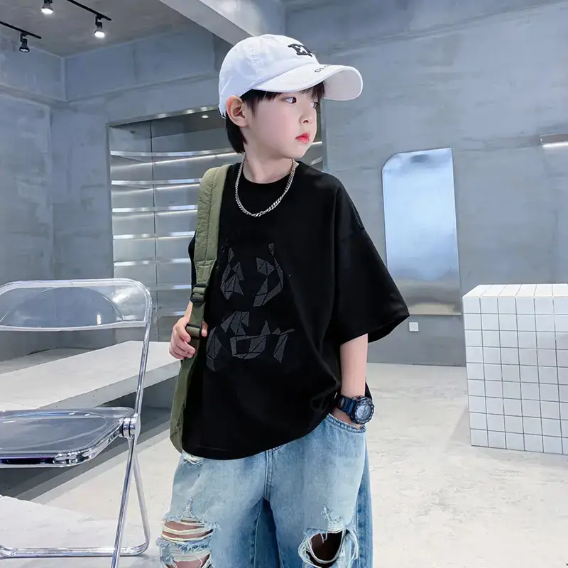 Trendy Boys Black Cotton Short Sleeve T-Shirt Summer 2026 - Image 2