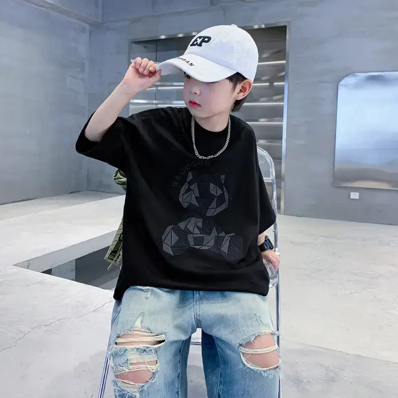 Trendy Boys Black Cotton Short Sleeve T-Shirt Summer 2026 - Image 3