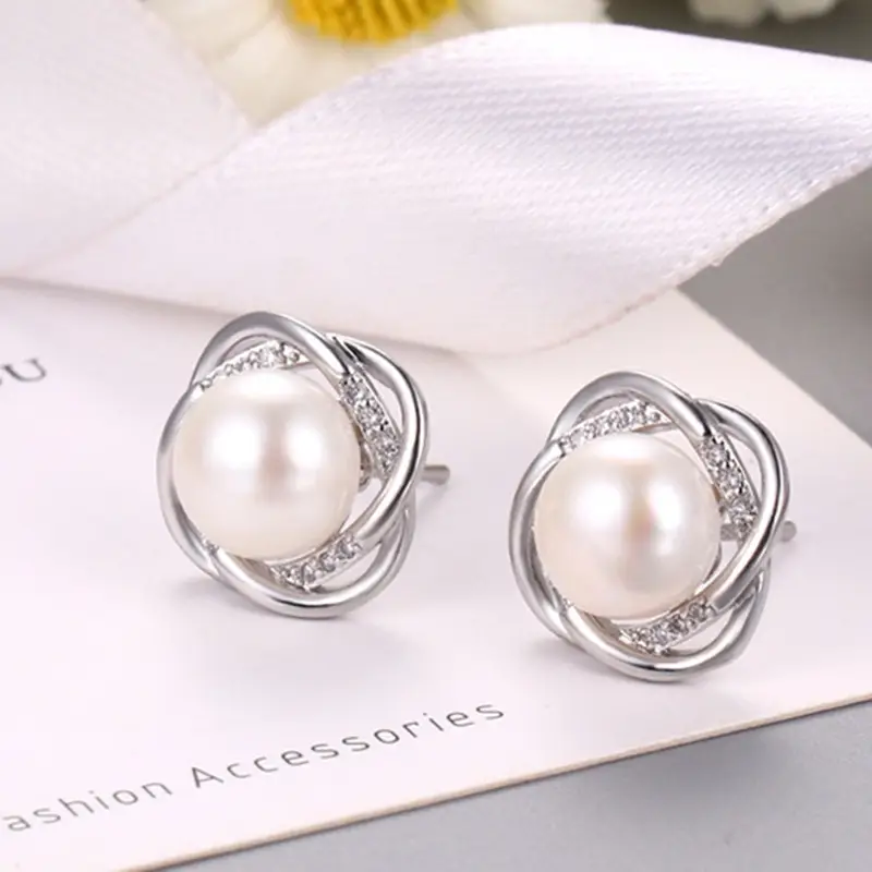 Natural Pearl Cross Earrings S925 Gold High End — feature 10