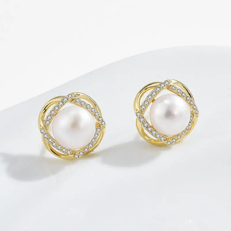Natural Pearl Cross Earrings S925 Gold High End — feature 12