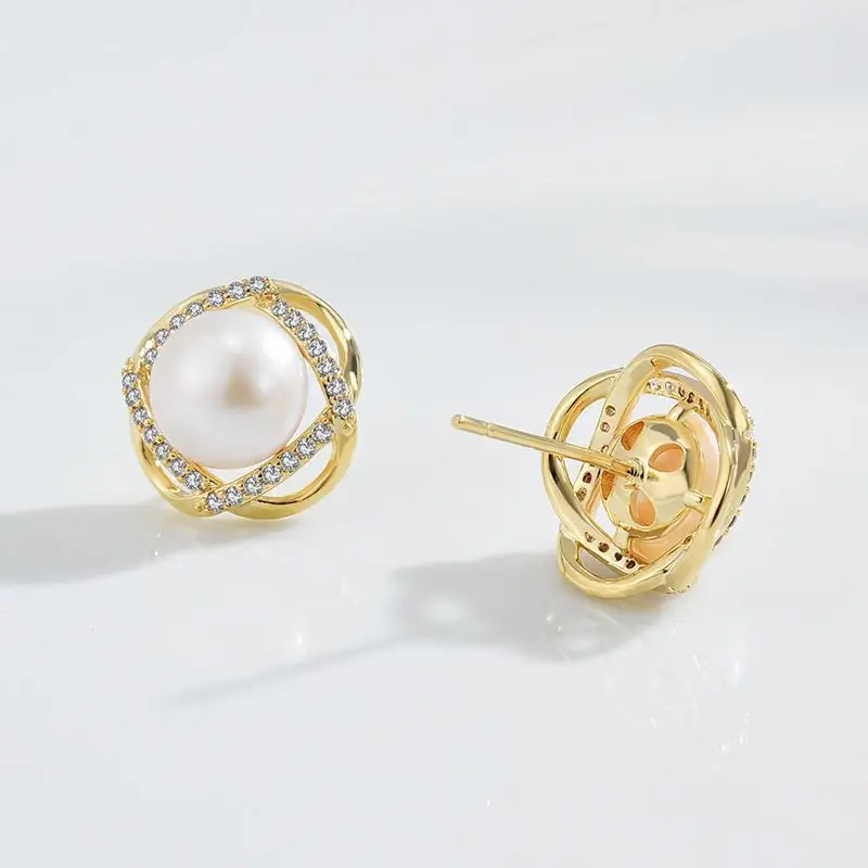 Natural Pearl Cross Earrings S925 Gold High End — feature 13
