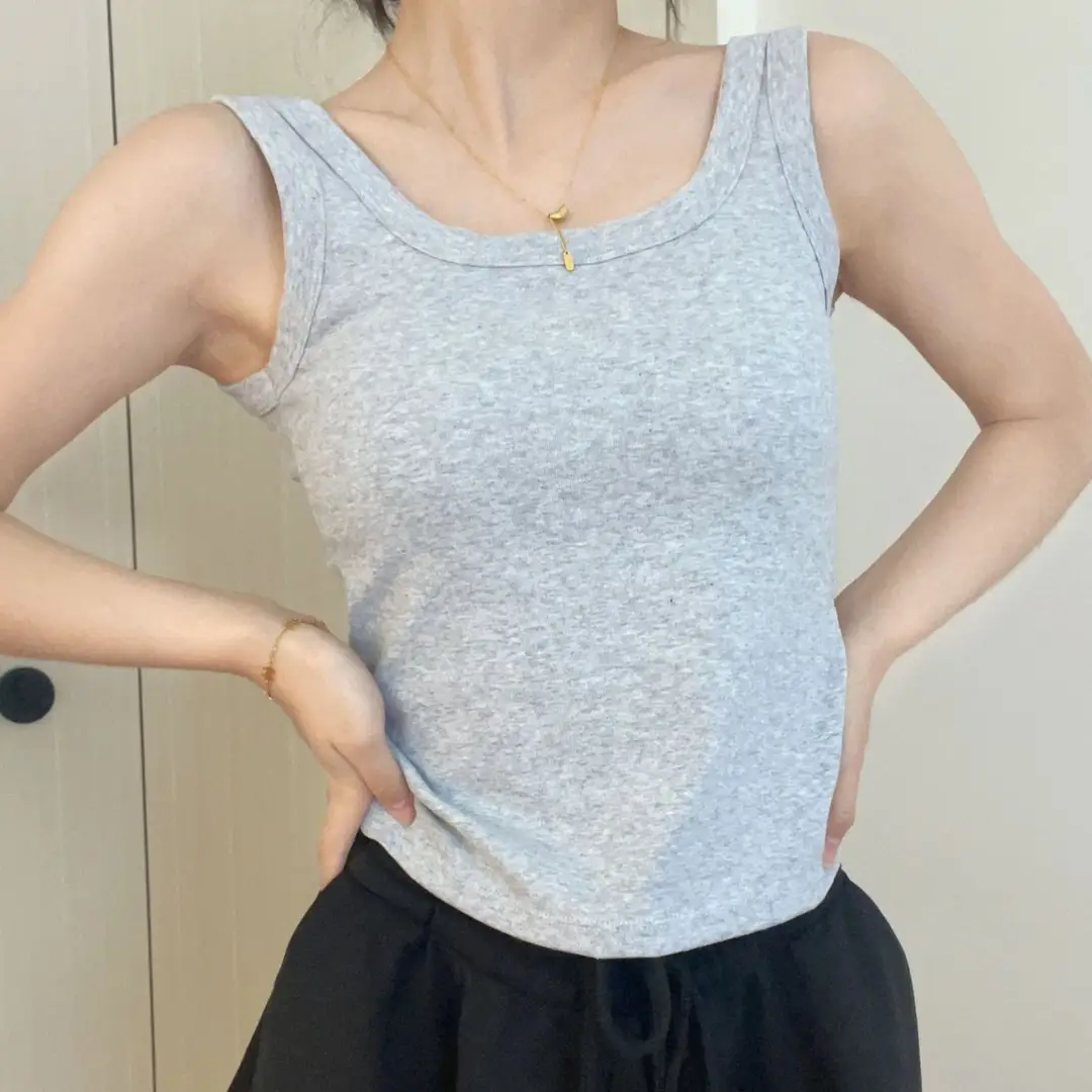 Solid Color Vest Sling Women's Comes with Chest Pad Fixed Cup Vest Covering Paramilia All-match Inner Wearing Simple Vest