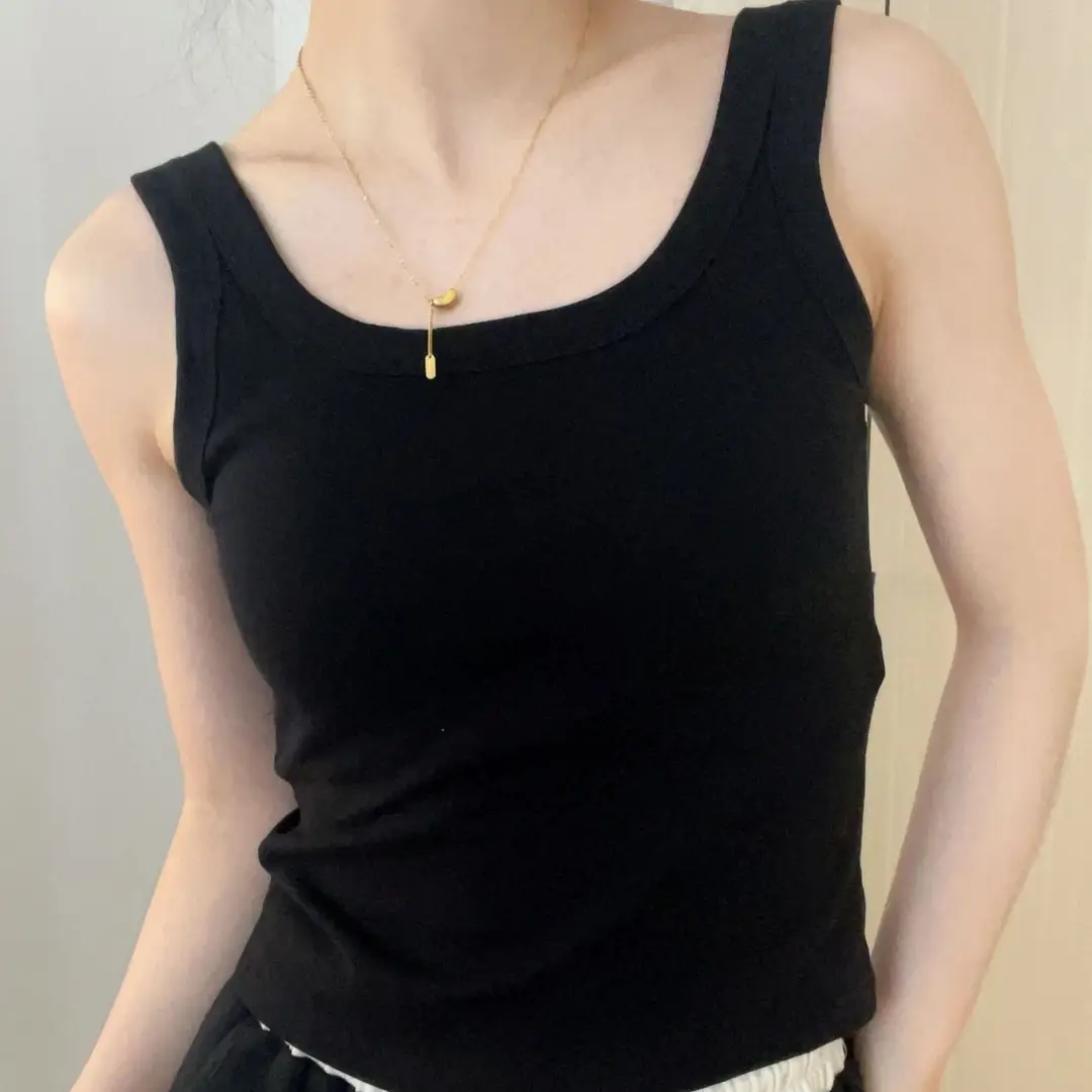 Solid Color Vest Sling Women's Comes with Chest Pad Fixed Cup Vest Covering Paramilia All-match Inner Wearing Simple Vest