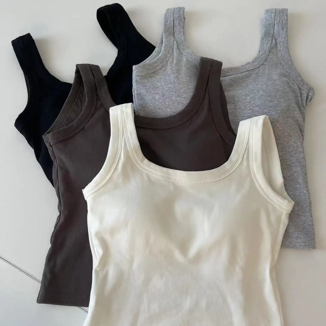 Solid Color Vest Sling Women's Comes with Chest Pad Fixed Cup Vest Covering Paramilia All-match Inner Wearing Simple Vest